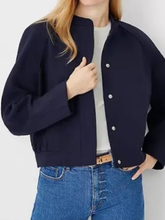 Ann Taylor Jackets & Blazers - Navy Blue Cropped Bomber Jacket